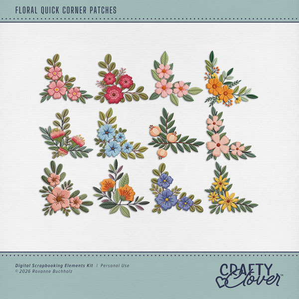 Floral Quick Corner Patches Digital Art - Digital Scrapbooking Kits