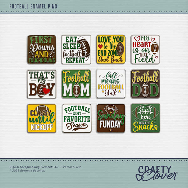 Football Enamel Pins Digital Art - Digital Scrapbooking Kits