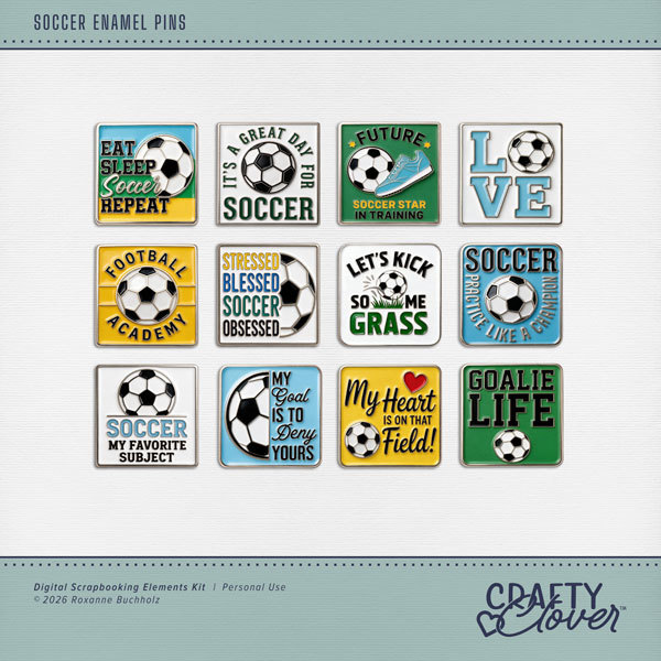 Soccer Enamel Pins Digital Art - Digital Scrapbooking Kits