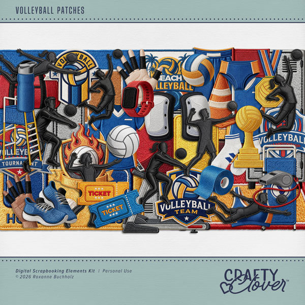 Volleyball Patches Digital Art - Digital Scrapbooking Kits