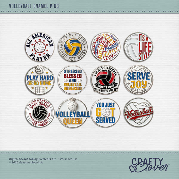 Volleyball Enamel Pins Digital Art - Digital Scrapbooking Kits