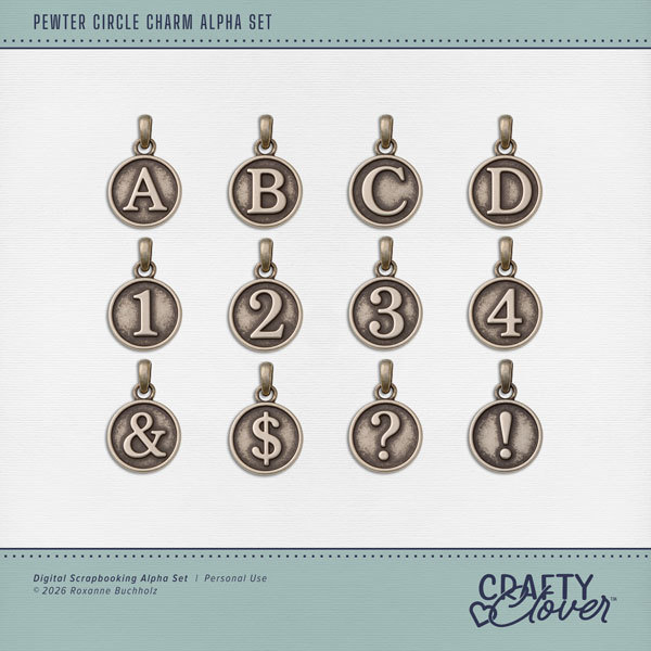 Pewter Circle Charm Alpha Set Digital Art - Digital Scrapbooking Kits