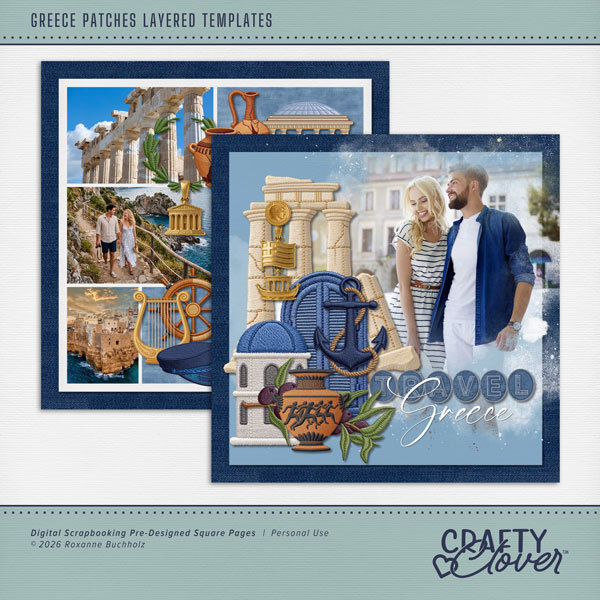 Greece Patches Layered Templates Digital Art - Digital Scrapbooking Kits