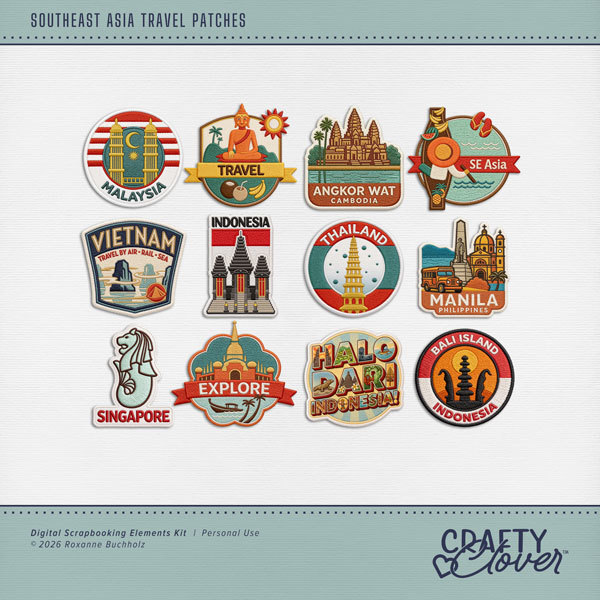 Southeast Asia Travel Patches Digital Art - Digital Scrapbooking Kits