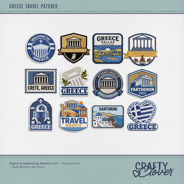 Greece Travel Patches Digital Art - Digital Scrapbooking Kits