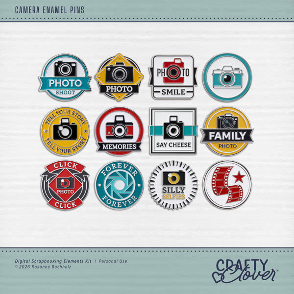 Camera Enamel Pins Digital Art - Digital Scrapbooking Kits