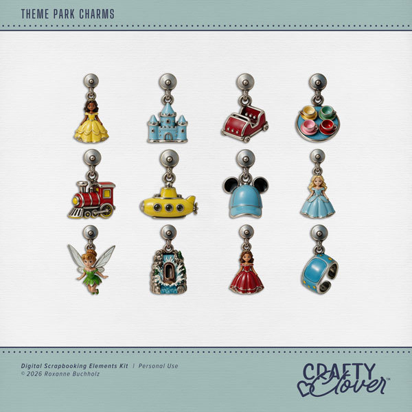 Theme Park Charms Digital Art - Digital Scrapbooking Kits