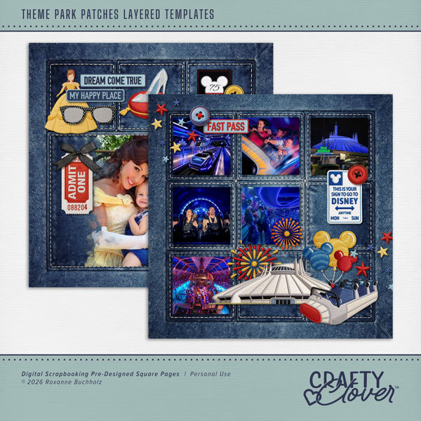 Theme Park Patches Layered Templates Digital Art - Digital Scrapbooking Kits