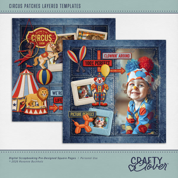 Circus Patches Layered Templates Digital Art - Digital Scrapbooking Kits