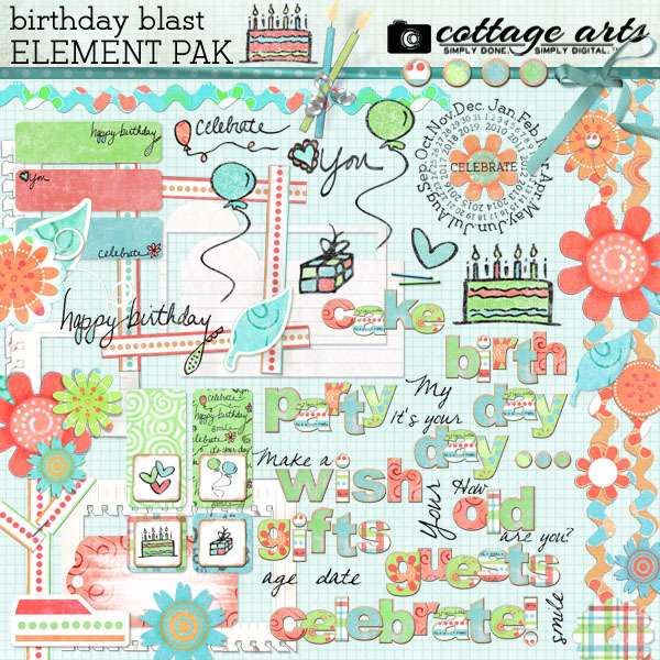Birthday Blast Element Pak Digital Art - Digital Scrapbooking Kits