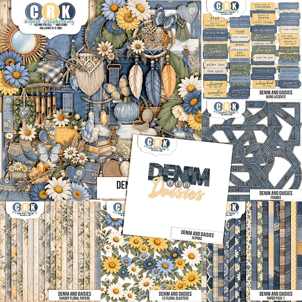 Denim And Daisies Bundle 1 Digital Art - Digital Scrapbooking Kits