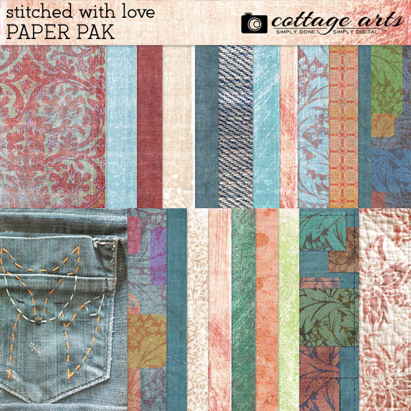 Stitched With Love Paper Pak Digital Art - Digital Scrapbooking Kits