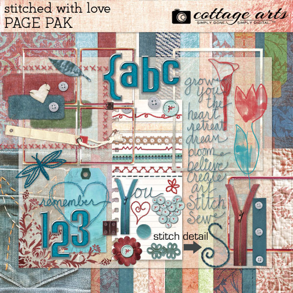 Stitched With Love Page Pak Digital Art - Digital Scrapbooking Kits