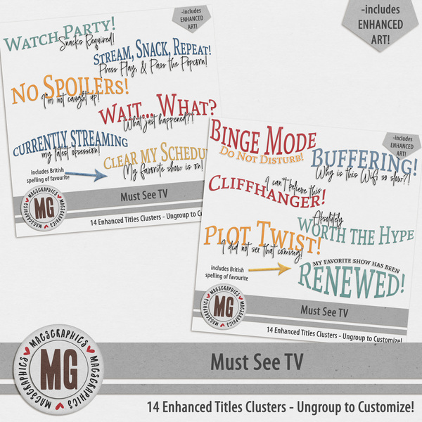 Must See TV Enhanced Titles Digital Art - Digital Scrapbooking Kits
