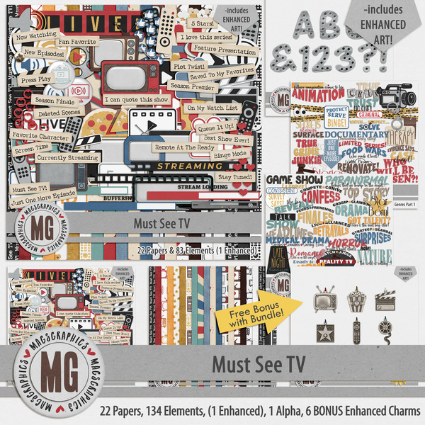 Must See TV Bundle Digital Art - Digital Scrapbooking Kits