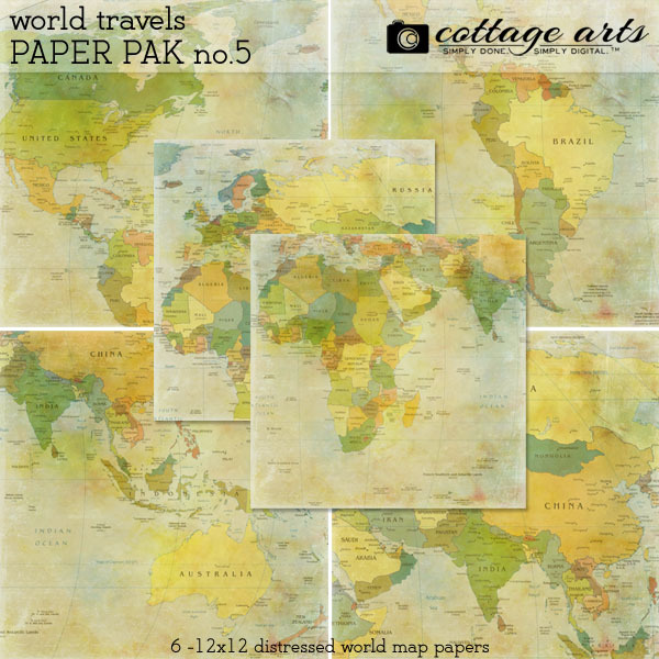 World Travels 5 Paper Pak Digital Art - Digital Scrapbooking Kits