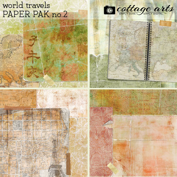 World Travels 2 Paper Pak Digital Art - Digital Scrapbooking Kits