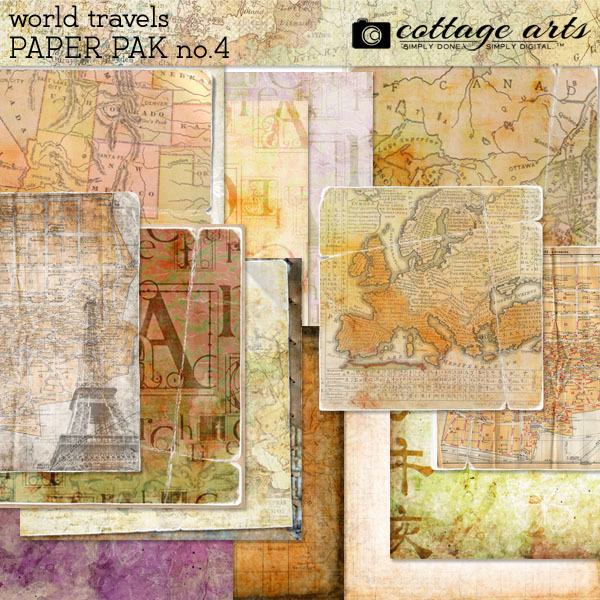 World Travels 4 Paper Pak Digital Art - Digital Scrapbooking Kits