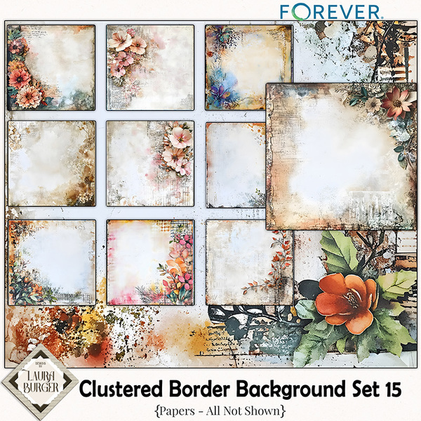 Clustered Border Backgrounds Set15 Digital Art - Digital Scrapbooking Kits