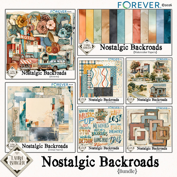 Nostalgic Backroads Bundle Digital Art - Digital Scrapbooking Kits
