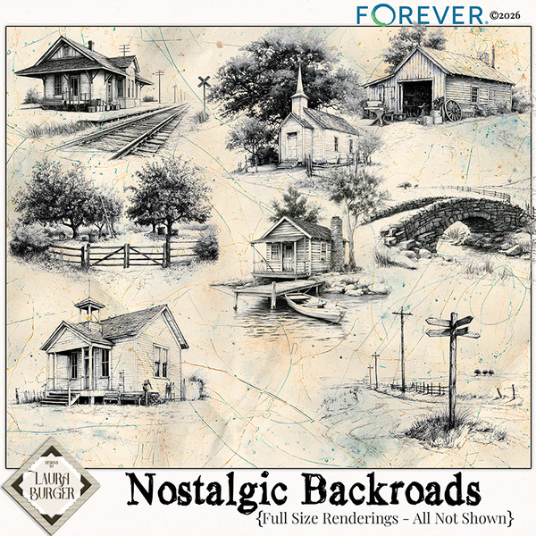 Nostalgic Backroads Renderings Digital Art - Digital Scrapbooking Kits