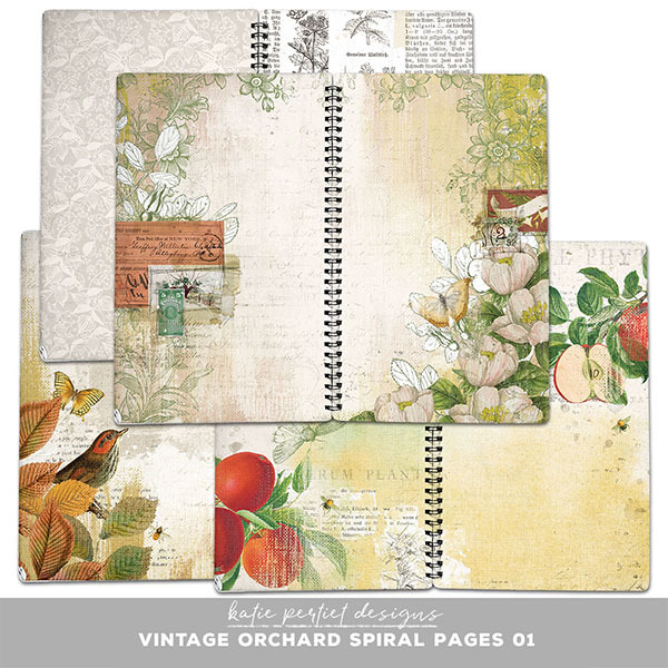 Vintage Orchard Spiral Pages 01 Digital Art - Digital Scrapbooking Kits