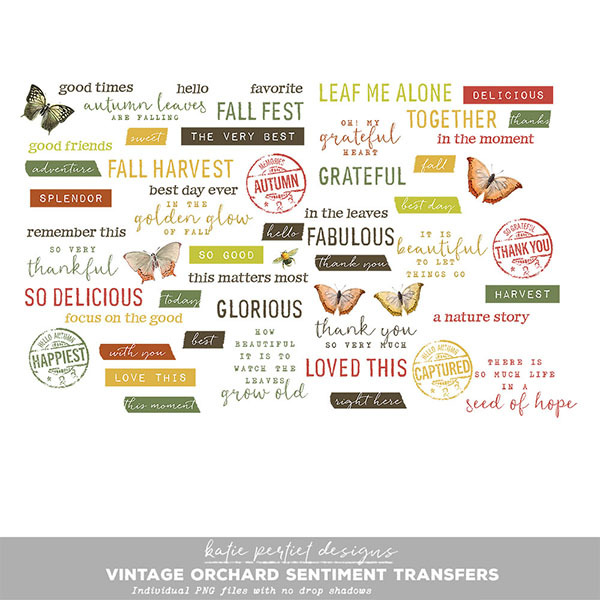 Vintage Orchard Sentiment Transfers Digital Art - Digital Scrapbooking Kits
