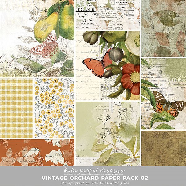 Vintage Orchard Paper Pack 02 Digital Art - Digital Scrapbooking Kits