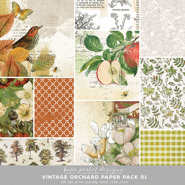 Vintage Orchard Paper Pack 01 Digital Art - Digital Scrapbooking Kits