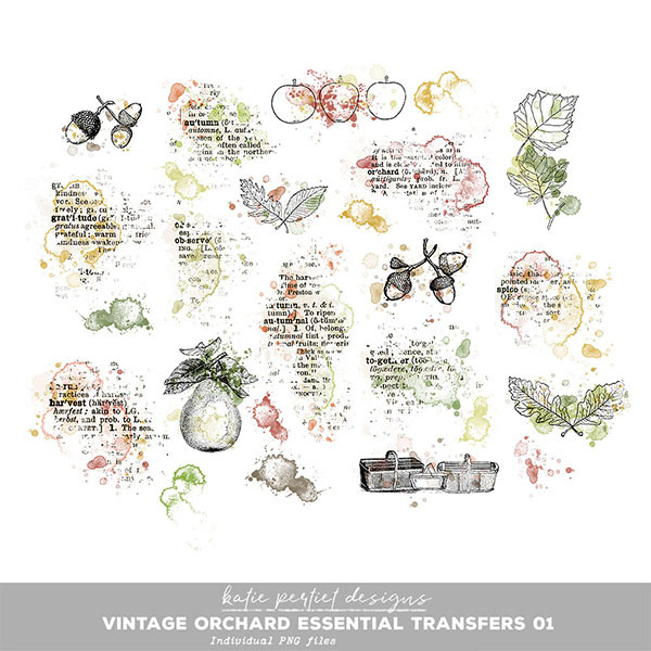 Vintage Orchard Essential Transfers 01 Digital Art - Digital Scrapbooking Kits