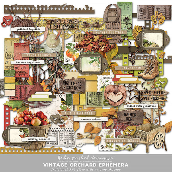Vintage Orchard Ephemera Digital Art - Digital Scrapbooking Kits