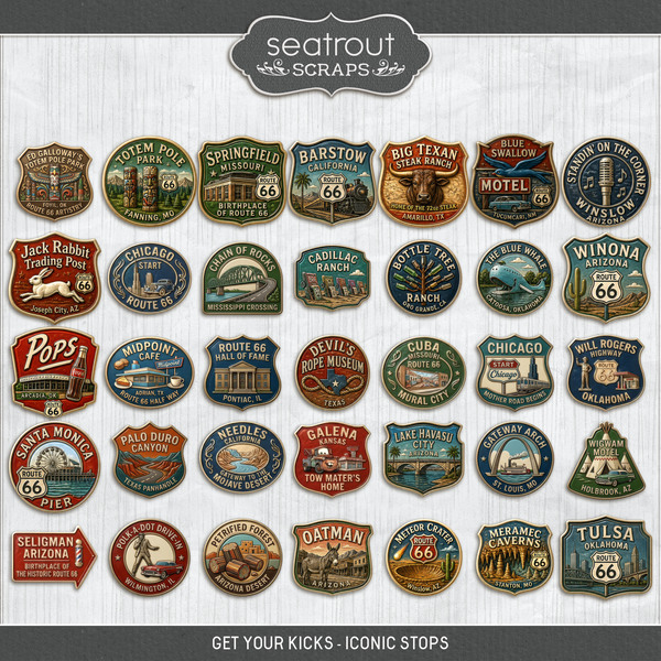 Get Your Kicks - Iconic Stops Digital Art - Digital Scrapbooking Kits