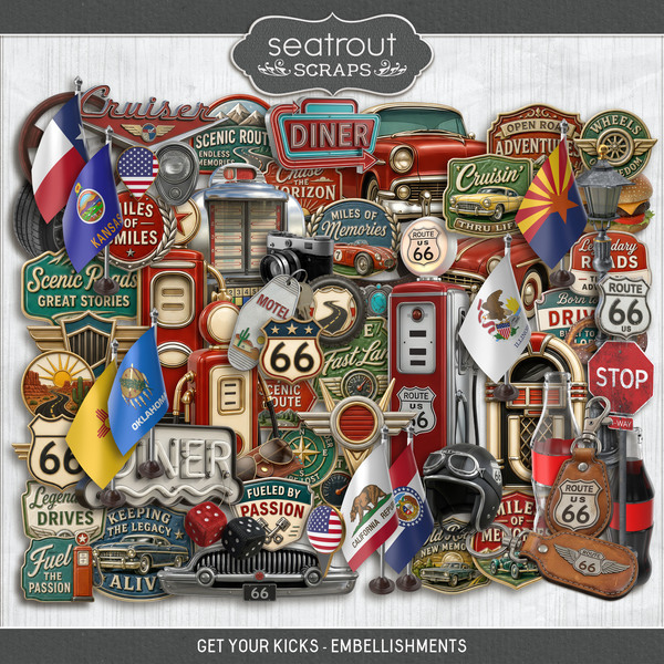 Get Your Kicks - Embellishments Digital Art - Digital Scrapbooking Kits