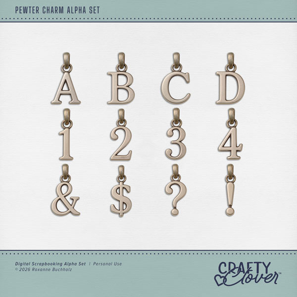 Pewter Charm Alpha Set Digital Art - Digital Scrapbooking Kits