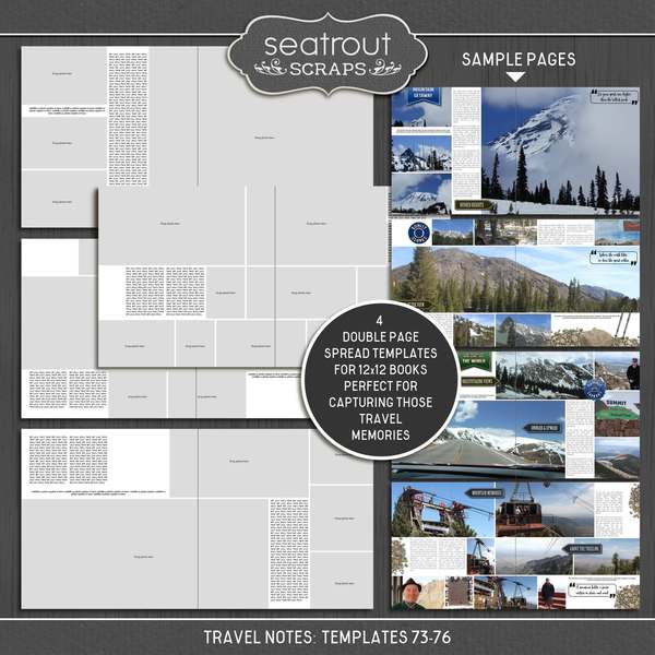 Travel Notes Templates 73-76 Digital Art - Digital Scrapbooking Kits