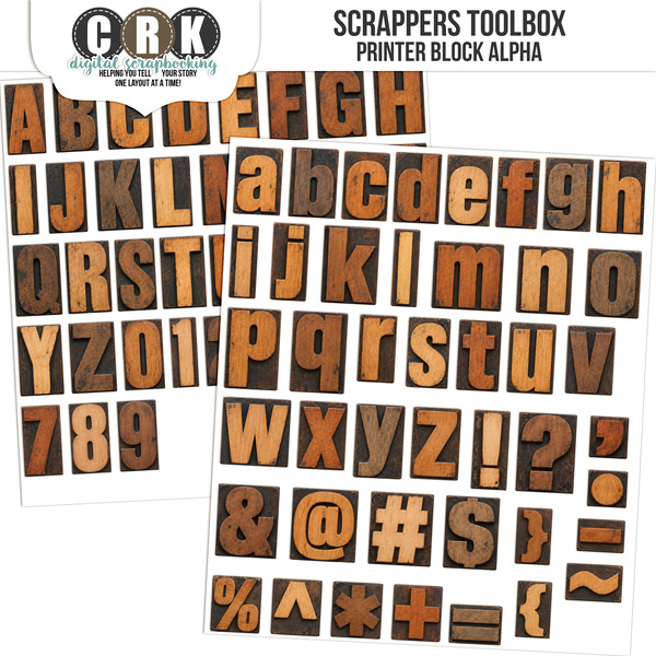 Scrappers Toolbox - Printers Block Alpha 1 Digital Art - Digital Scrapbooking Kits