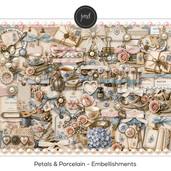 Petals & Porcelain - Embellishments Digital Art - Digital Scrapbooking Kits