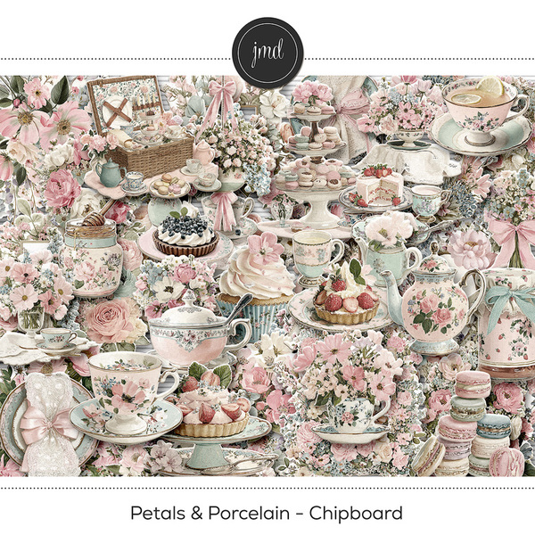 Petals & Porcelain - Chipboard Digital Art - Digital Scrapbooking Kits
