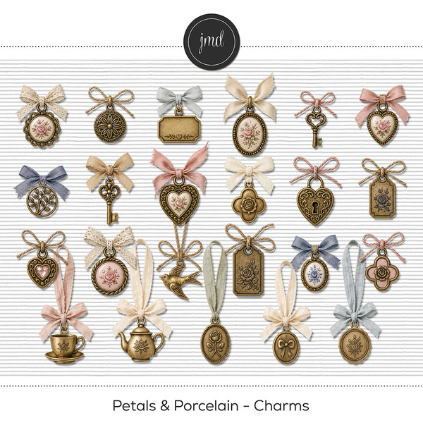 Petals & Porcelain - Charms Digital Art - Digital Scrapbooking Kits
