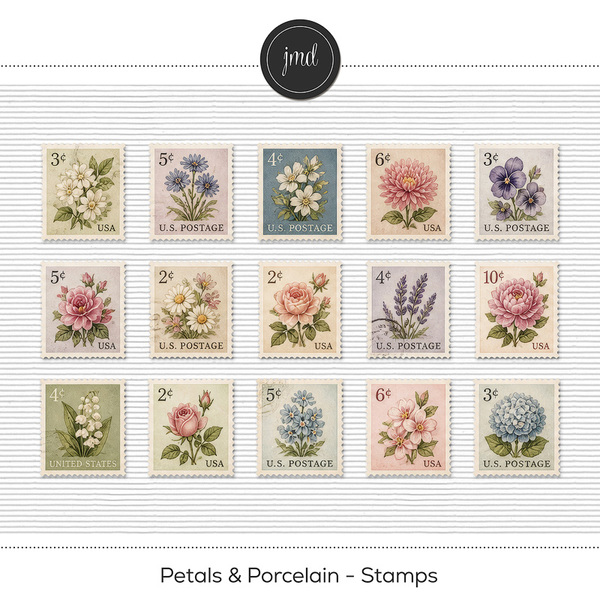 Petals & Porcelain - Stamps Digital Art - Digital Scrapbooking Kits