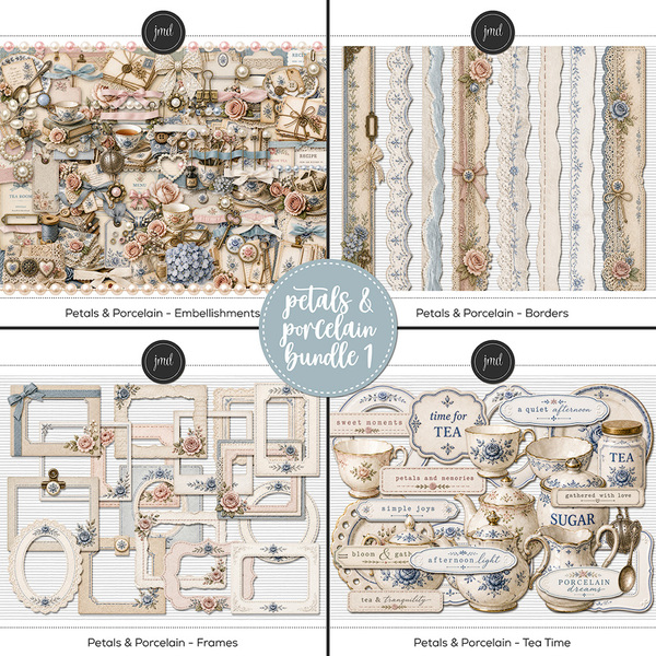 Petals & Porcelain - Papers 1 Digital Art - Digital Scrapbooking Kits