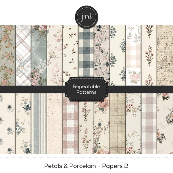 Petals & Porcelain - Papers 2 Digital Art - Digital Scrapbooking Kits
