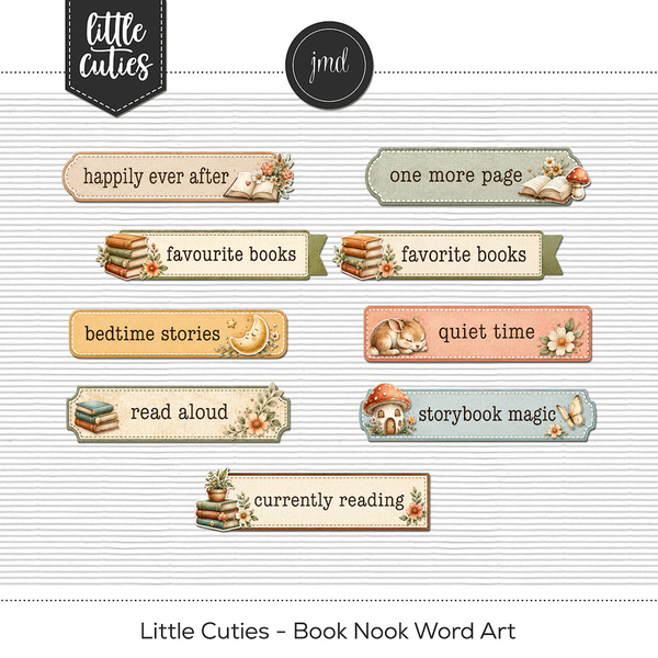 Little Cuties - Book Nook Word Art Digital Art - Digital Scrapbooking Kits