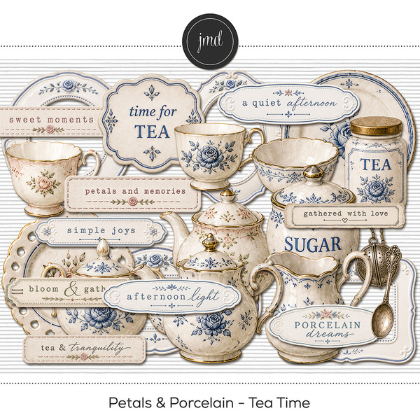 Petals & Porcelain - Tea Time Digital Art - Digital Scrapbooking Kits