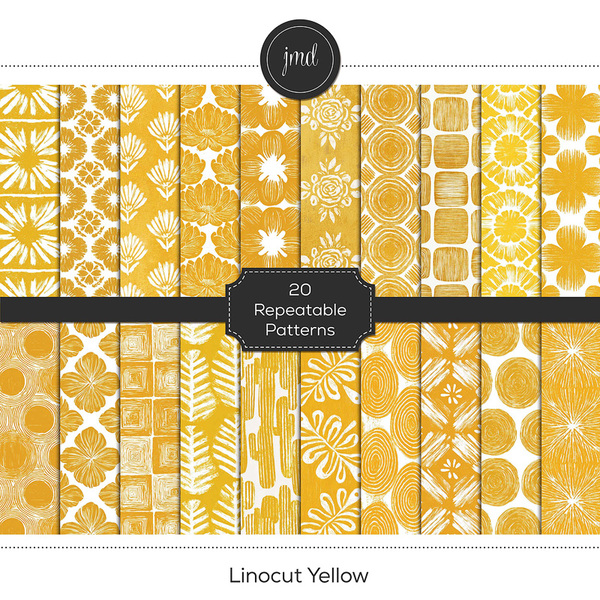 Linocut Yellow Digital Art - Digital Scrapbooking Kits