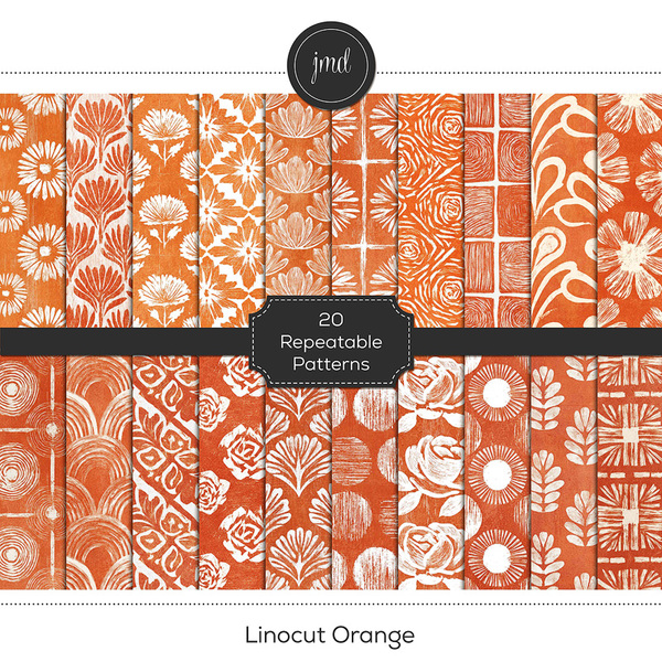 Linocut Orange Digital Art - Digital Scrapbooking Kits