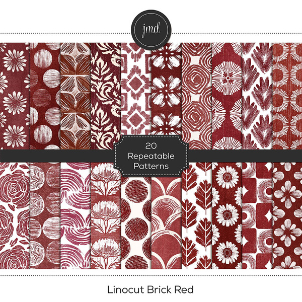 Linocut Brick Red Digital Art - Digital Scrapbooking Kits