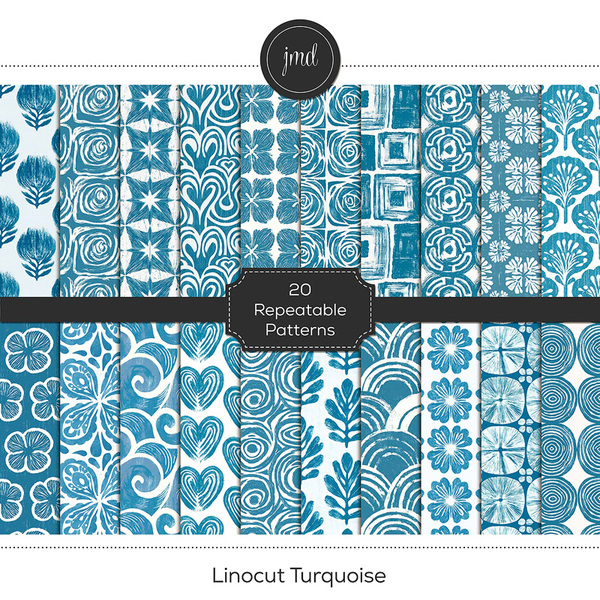 Linocut Turquoise Digital Art - Digital Scrapbooking Kits