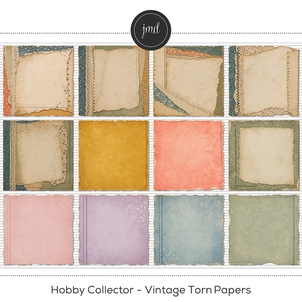 Hobby Collector - Vintage Torn Papers Digital Art - Digital Scrapbooking Kits