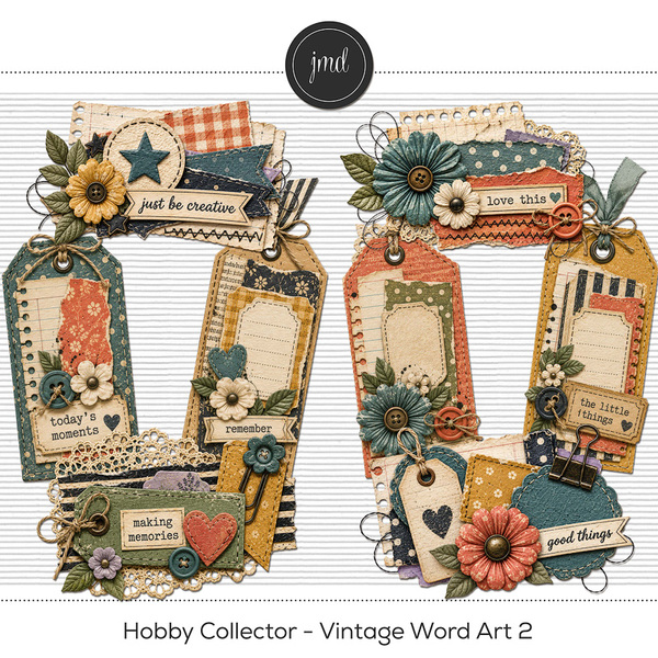 Hobby Collector - Vintage Word Art 2 Digital Art - Digital Scrapbooking Kits